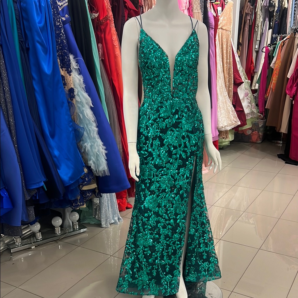 Green Sequin Dress 49076 Mori Lee Size 12